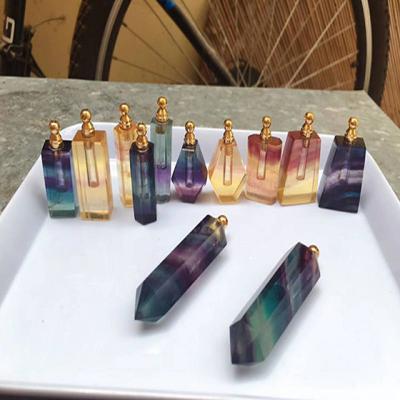 China Modern Wholesale Natural Healing Colored Fluorite Crystal Perfume Bottles Crystal Pendant for sale