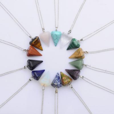 China Ethnic Natural Crystal Hexagonal Conical Pendant Stone Stone Crystal Necklace for sale