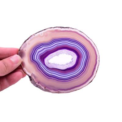 China China Wholesale Natural Polished Crystal Agate Stone Coaster Round Purple Agate Slices for sale