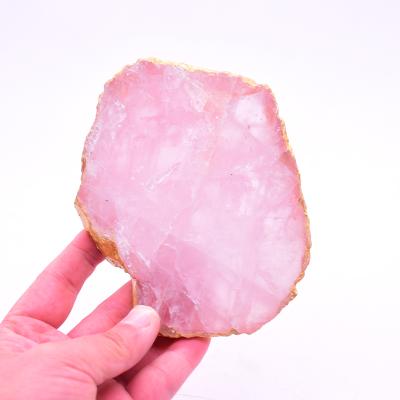 China China Wholesale Natural Crystal Slices With Gold Rim Tray Rose Quartz Crystal Slice for sale