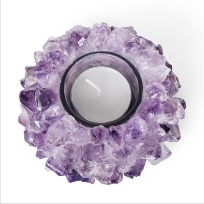 China Modern Natural Rock Crystal Polished Amethyst Quartz Lotus Crystal Candlestick Crystal Craft for sale