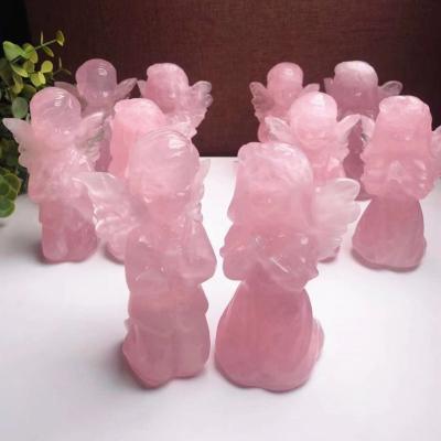 China China Wholesale Natural Crystal Rose Quartz Angels Carving Rose Quartz Angel for sale