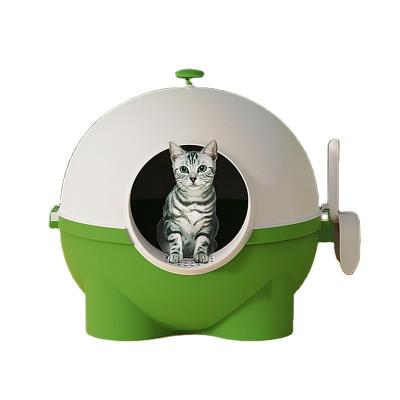 China 2022 Viable New Style Fully Enclosed Cat Toilet With Spatula Large Deodorant Splash Capsule Cat Litter Box Toilet for sale