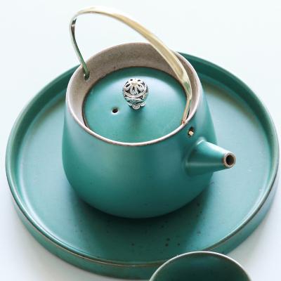 China Sustainable European Color Turquoise Luxury Modern Coffee Tea Cup Sets Tray Porcelain Tea Set With Teapot 1312 for sale