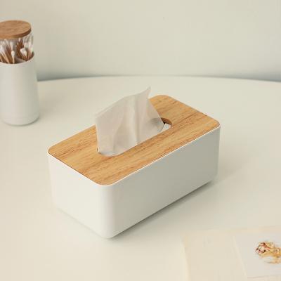 China Modern Table Office Napkin Box Container Tissue Storage Box Holder With Wooden Cover for sale