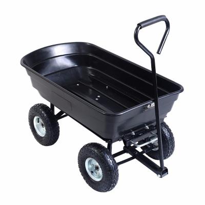 China Easy-carry Open Top Tray Powder Coated Pneumatic Tires Poly Tray 75L Tool Cart Tool Cart Plastic Steel Dump Cart For Gardens for sale