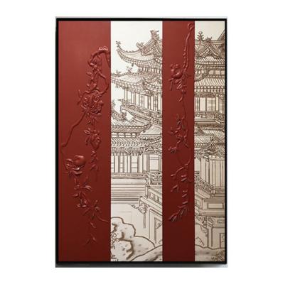 China Designer Micro Spray Handmade Leather Painting Carving Flower Canvas Micro Spray Club Hotel Mock Up Room Hangs A Picture for sale