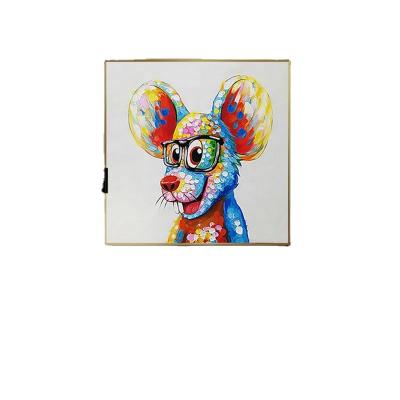 China Hand Painted Modern Cute Animal Modern Restaurant Decoration Living Room Cartoon Mouse Oil Painting Hanging Painting for sale