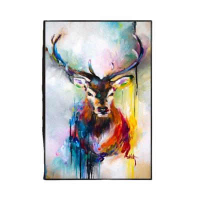 China Pure Modern Pure Modern Simple Hand Painted Decorative Luxury Porch Light Painting Living Room Deer Sika Oil Painting Hanging Paintings for sale