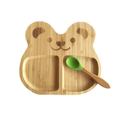 China Amazon Viable Hot Selling Bamboo Children's Dinner Dish Kids Cartoon Bowl Set Non-slip Silicone Dinner Dish for sale