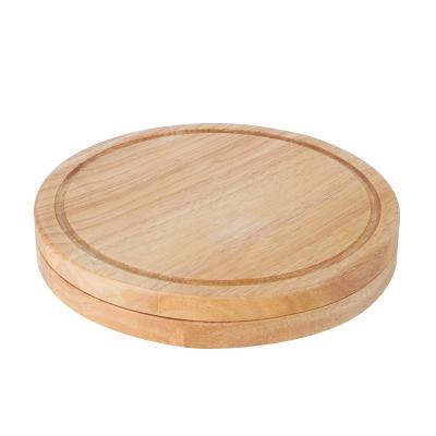 China Sustainable Premium Bamboo Cute Round Acacia With Utensils Swivel Acacia Cheese Cutting Board Set for sale