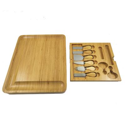 China Wholesale Viable Bamboo Logo Engraved Wood Cutlery Slide Outlet Drawer Cheese Board Serving Tray for sale