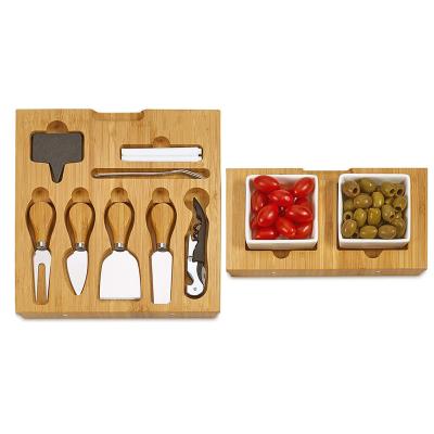 China Eco - Friendly Bamboo Cheese Board Serving Tray With Cutlery Set for sale