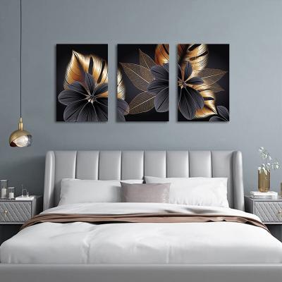 China Modern Aromatic Nest Canvas Wall Art Black and Gold Large Monstera Plant Paintings Art Decor Tropical Leaf Pictures for Living Room for sale