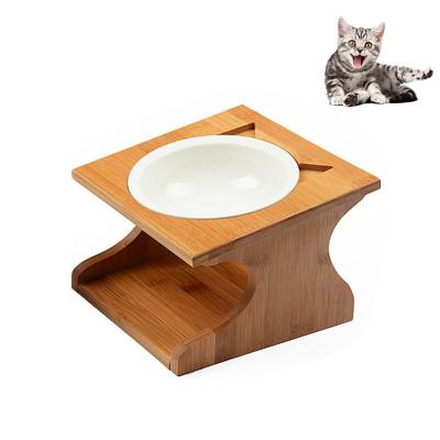 China Wholesale Sustainable Bamboo Wooden Pet Water Bowl For Pet Puppy Stainless Steel for sale