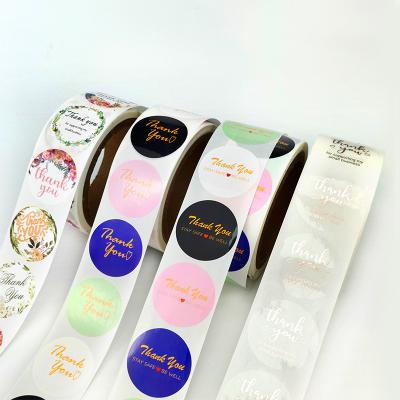 China Waterproof Customized Thank You Label Sticker Round Roll Wrapping Paper Baking Decorative Sealing Sticker for sale