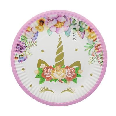 China Children's Birthday Paper Tablecloth Spoon Knife Fork Flower Rose Paper Plate Tissue Party Decoration Supplier for sale