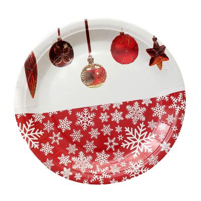 China Disposable Snowflake Happy New Year Happy New Year Paper Plate Stain Cake Paper Cup Cutlery Paper Border Set for sale