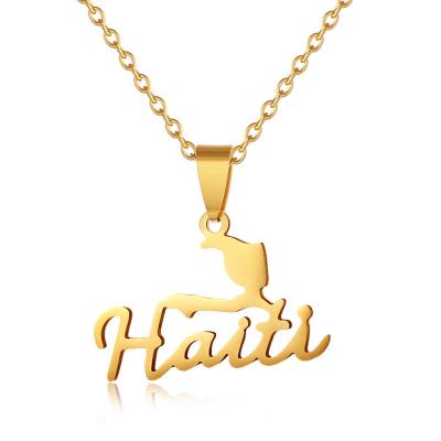 China TRENDY RFJEWEL Customized Stainless Steel Haiti Map Pendant Necklaces For Women Men Country Map Of Haiti Jewelry Gifts for sale