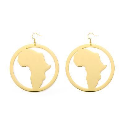 China RFJEWEL Personality Africa Map Cavity Gold Plated Hook Earrings Female CLASSIC Design Earrings Stainless Steel for sale