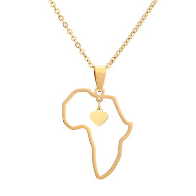 China RFJEWEL FASHIONABLE Jewelry African Heart Stainless Steel Custom Cross 18k Gold Plated Africa Map Pendant Necklace For Women for sale