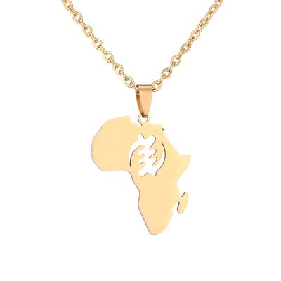 China RFJEWEL TRENDY Gold Simple Map Of Africa Stainless Steel Map African Necklace Long Chain Necklace For Women for sale