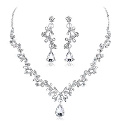 China RFJEWEL Romantic Women's Austrian Bridal Wedding Crystal Teardrop Cluster Statement Necklace Dangle Earrings Jewelry Set for sale