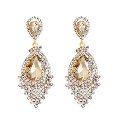 China Vintage European and American RFJEWEL exaggerated glass drop tassel earrings with beautiful wedding zirconia earrings for bridal jewelry for sale