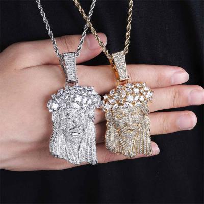 China Big Size Hiphop RFJEWEL Jesus Pendant Necklace For Men Ice Out Hip Hop Jewelry for sale