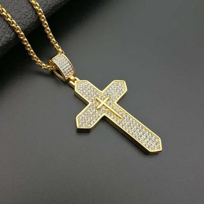 China 2021 New Arrival Hiphop RFJEWEL Hip Hop Stainless Steel Gold Plated Cross Pendant With Cubic Zirconia For Men's Jewelry for sale