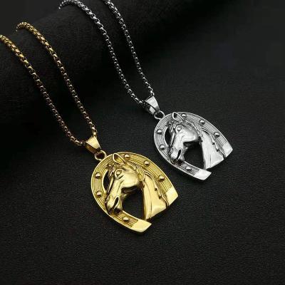 China 2021 New Arrival Hiphop RFJEWEL Hip Hop Stainless Steel True Gold Plated Horse Head Pendant For Men's Jewelry for sale