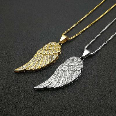 China 2021 New Arrival Hiphop RFJEWEL Hip Hop Stainless Steel Gold Plated Diamond Angel Wing Pendant For Men's Jewelry for sale