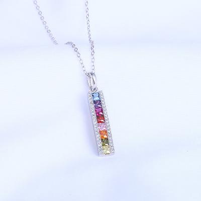 China RFJEWEL CIA Classic Rectangle Silver Necklace For Female Colorful Crystal Necklace For Women for sale