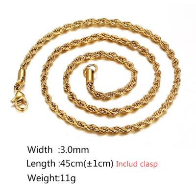 China Fashion Classic Stainless Steel Gold Plating Twist Chain High Quality Simple Necklace for sale