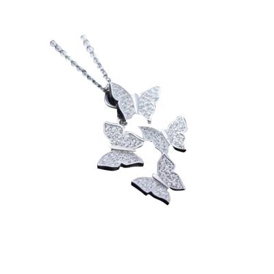 China Classic Hot Sale Ladies Zirconia Butterfly Pendant Silver Four Butterfly Pendant Necklace for sale