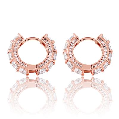 China Fashion RFJEWEL Huggie Circle Earrings Full Of Zircon BlingBling Hip Hop Earrings For Women for sale