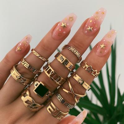 China RFJEWEL Fashion Gold Jewelry TRENDY Rings Set For Women Wholesale Trendy Zircon Rings For Lady RF40001 for sale