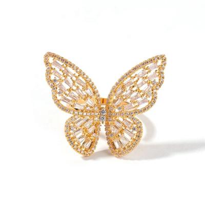 China Trendy Zircon Rose Gold Butterfly Ring Adjustable Fashion Hip Hop Rings Jewelry Women for sale