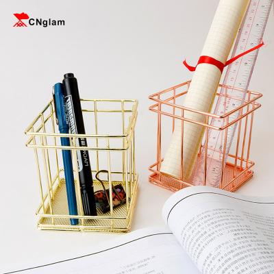 China CNglam Rose Gold Metal Square Pen Container Office Stationery Office Box for sale