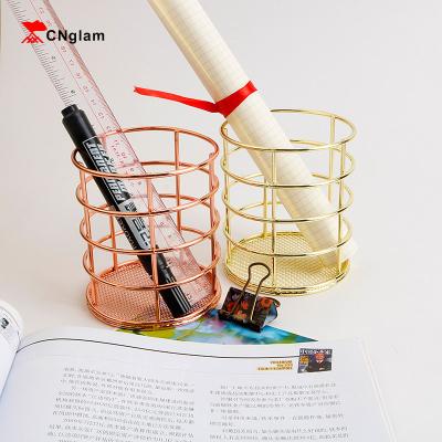 China CNglam Metal Gold and Rose Gold Round Pen Container Box Holder for Storage Pen Pencil Stationery Supplies Use for sale