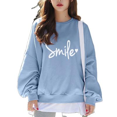 China Breathable Wholesale Custom Slightly Oversized Women Sweatshirt Vintage Pullover Sleeve Letter Printing Bule Sweatshirt for sale