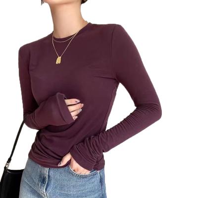 China Korean Spring Round Neck Solid Color Anti-pilling Women's Blouse Long Sleeve Version Long Sleeve Lady's Shirt Fashion Blouse Shirts For Women for sale