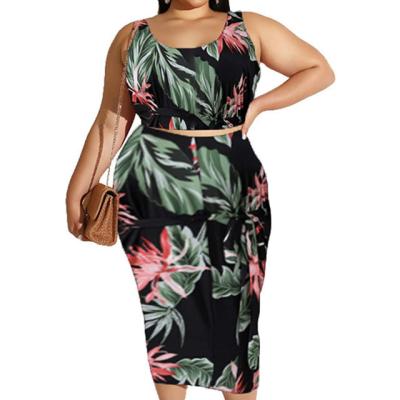 China Women's Clothing Casual Solid Floral Print Sleeveless Dress Washable Customized OEM ODM Plus Size Two Piece Skirt Suit for sale