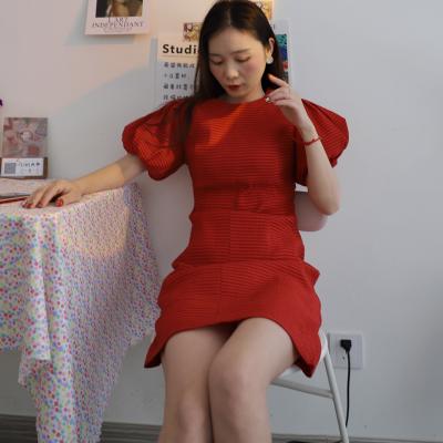 China Elegant Casual Women Girl's Korean Red Short Skirt Dress Breathable Sweet Lady Prom Mini Bridesmaid Dresses for sale