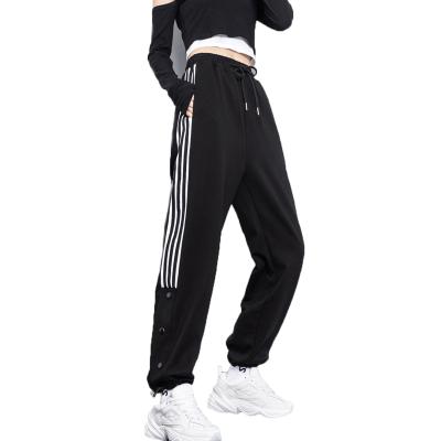 China Fashion Side Stripe Women Breathable Casual Pants Sweatpants Loose Waist Elastic Women Sportswear Trousers for sale