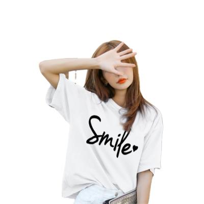 China Anti-pilling factory direct sales of high quality pure cotton plus size casual women's T-shirt with English pattern for sale