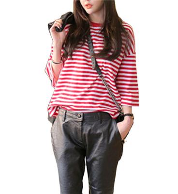 China Anti-pilling High quality hot-selling red and white striped cotton women's plus size casual half-sleeved T-shirt for sale