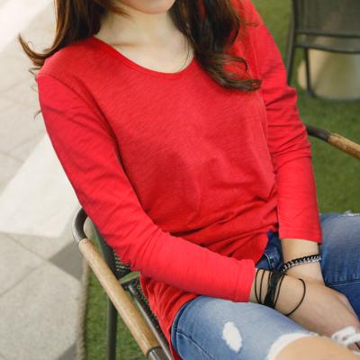 China Factory direct sale round neck women's plus size casual long-sleeved anti-pilling high-quality cotton T-shirt for sale