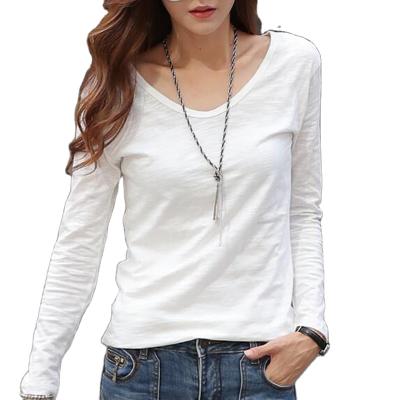 China Anti-pilling made in china girl cotton women's long sleeve t-shirt lady high quality white round neck casual T-shirts for sale