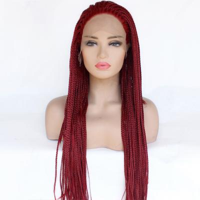 China Wholesale Afro Wave Braided Lace Wigs Red Hair For Color Women Braids Wig Synthetic Glueless Heat Resistant Half Hand Tied Long for sale